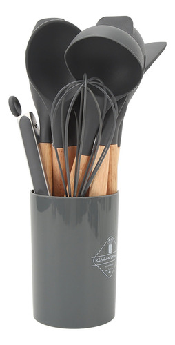 Utensilios De Cocina De Silicona Con Mangos De Madera 12 Pcs