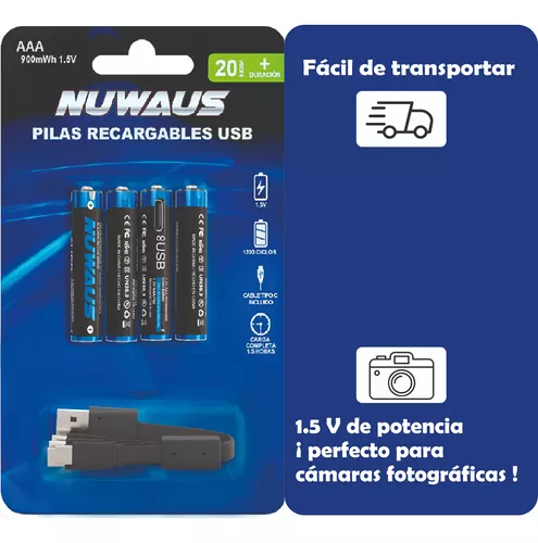 Pilas recargables Nuwaus AA x2 unidades entrada USB-C