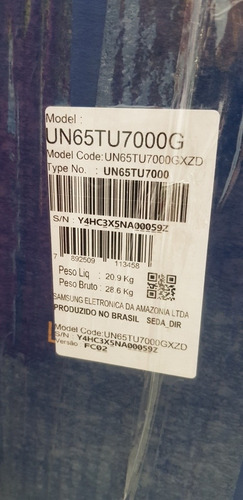 Samsung Smart Tv 65 Crystal Uhd 65tu7000 4k - Nova/na Caixa