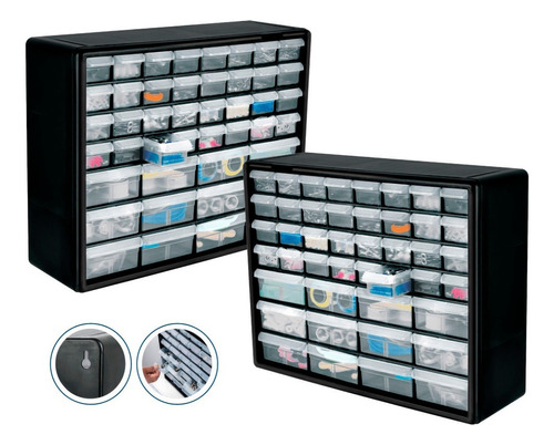 Organizador Con 44 Gavetas, 2 Piezas Truper Color Negro