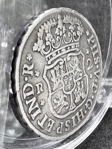 Moneda 2 Reales Columnaria Plata Original 1744 México Mo