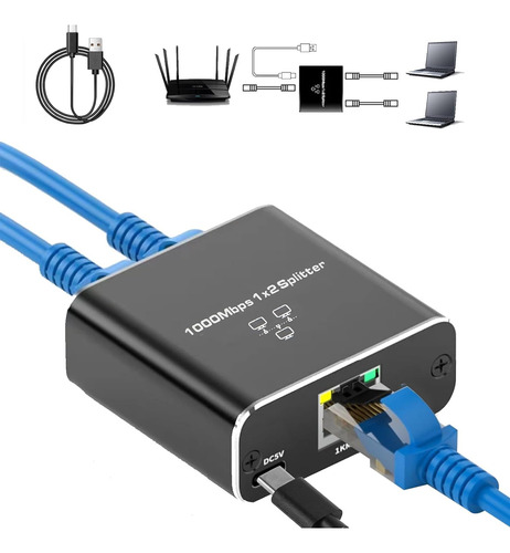 Splitter De Ethernet Rj45 De 1000 Mbps De 1 A 2