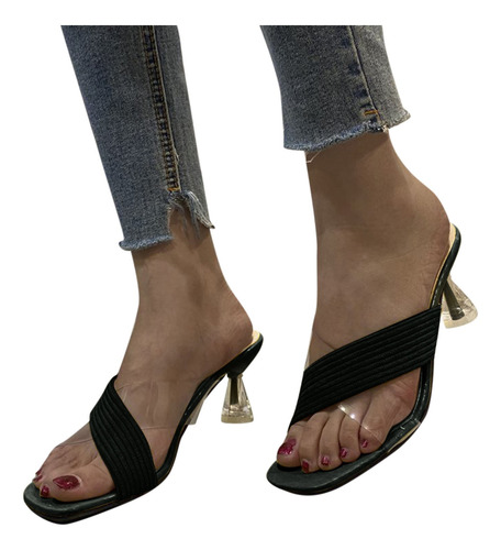 Sandalias De Tacón De Cristal Con Punta Abierta Y Punta Gran