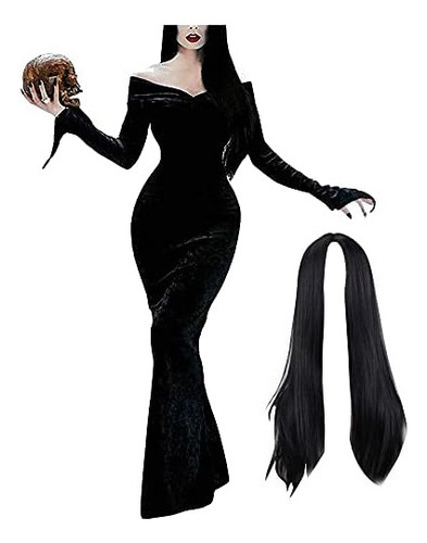 2024 Emyzkc Halloween Morticia Addams Disfraz Cospaly