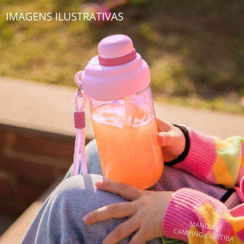 Garrafa Rosa 660ml Squeeze + Lancheira Donuts Com Divisória