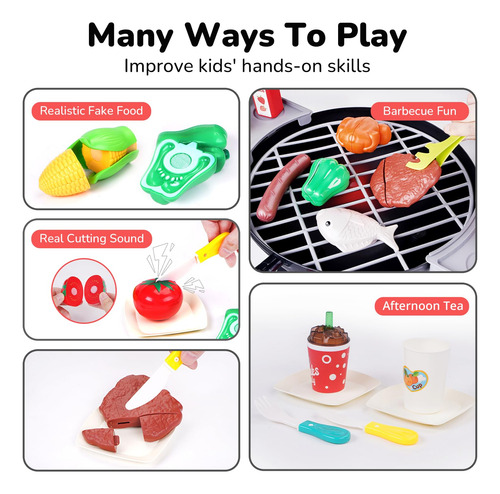 Juego 47 Piezas Barbecue Niños Cocinar Hamburguesas Coca Con Color