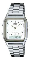 Comprar Reloj pulsera Casio AQ-230 con correa de acero inoxidable color plateado - fondo blanco\u002Fgris - bisel gris