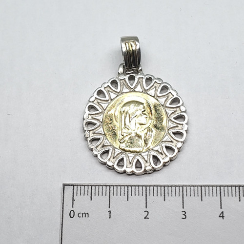 Imagen 4 de 5 de Dije Plata Y Oro Redondo Virgen Niña Con Guarda