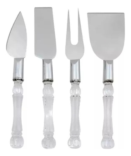 Set 4 Cuchillos Cortadores Para Quesos Coctel Acrilico