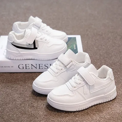 Zapatillas Blancas Con Velcro Para Niños - Zapatos Escolares