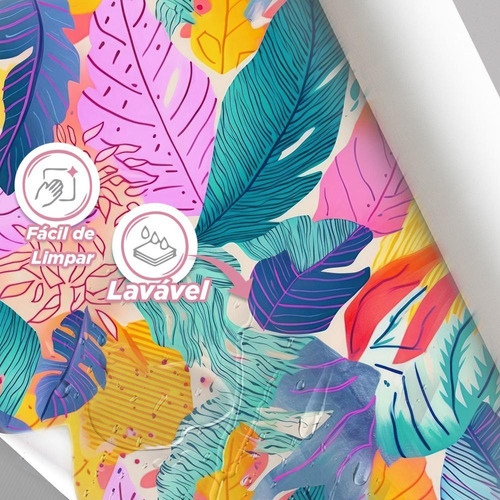 Papel De Parede Painel 3d Folhas Tropicais Coloridas 4m