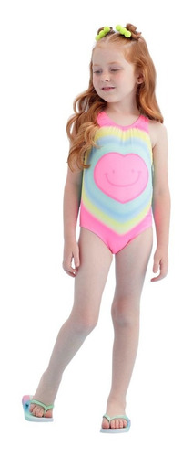 Imagem 2 de 3 de Maiô Infantil Rosa Mon Sucré Moda Praia Emoji Smile 21036