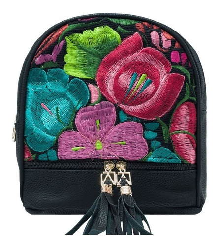 Mochila Imitación Piel Dama Paloma Bordado Bolso Env Gratis Color Negro Diseño de la tela Flores