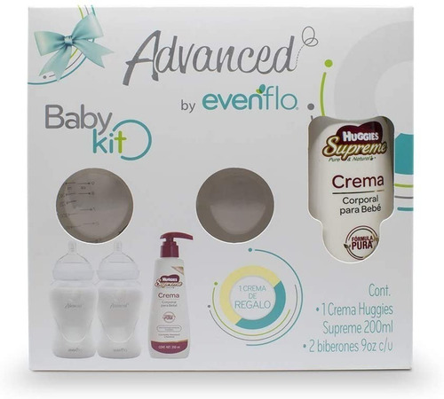 Kit Evenflo Advanced 2 Biberones 9oz + Crema Huggies 200ml