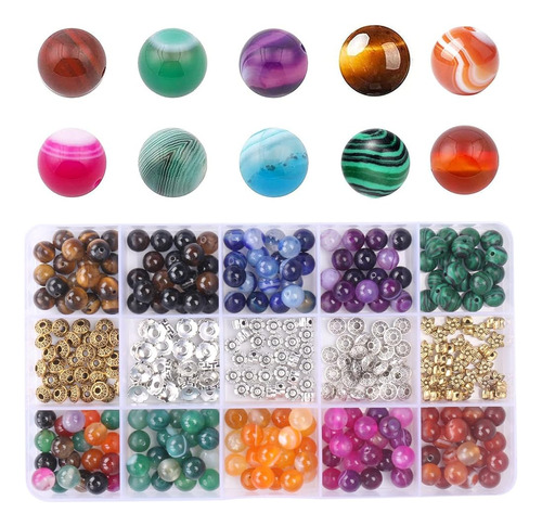 200pcs Cuentas De Piedra Piedra Preciosa Raya Ágata Kit De C