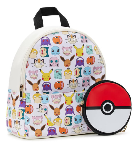 Mochila Mini Estampado Pokébola Para Mujeres Y Niña Color Beige Diseño De La Tela Liso