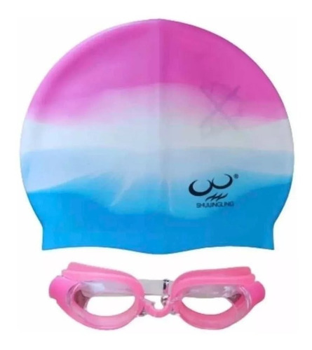 Set Natación Gorro Silicona + Lentes Nadar Mas Estuche