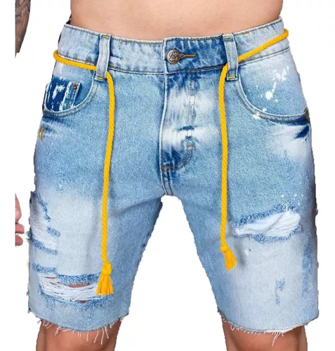 Kit 4 Bermuda Shorts Jeans Slim Rasgadas C Cordão De Cria