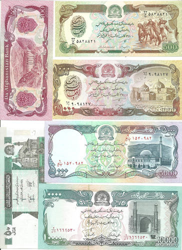 6 Billetes: Afghanistan Unicos Año 1990