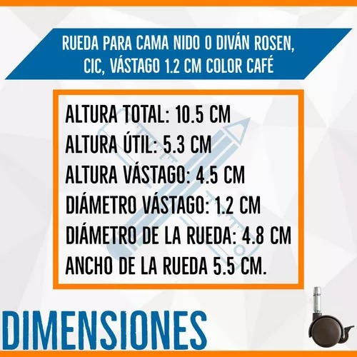 Imagen 4 de 6 de Rueda Para Cama Rosen Cic Con Vastago De 1.2 Cm - Pack De 4