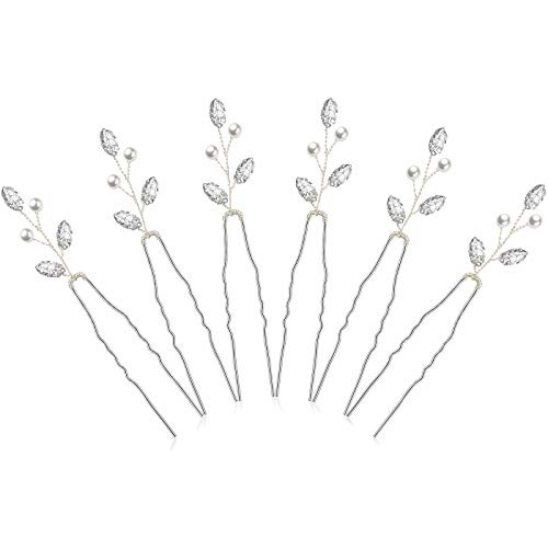 6 Piezas Perla De Cristal Bridal Pelo Pins Rinstone Jxr9j