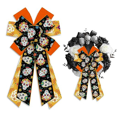 Large Day Of The Dead Bows For Wreath, Dia De Muertos W...