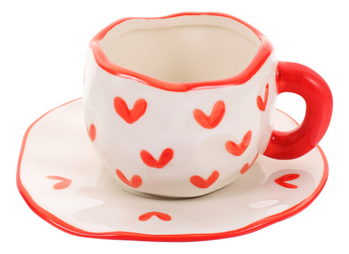 Tazas De Café De Porcelana Con Forma De Corazón Rojo