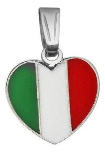 Dije Bandera Italia Plata 925 Esmaltado Medalla Corazón