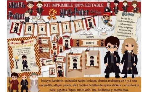 Kit Imprimible Candy Bar Harry Potter 100% Editable