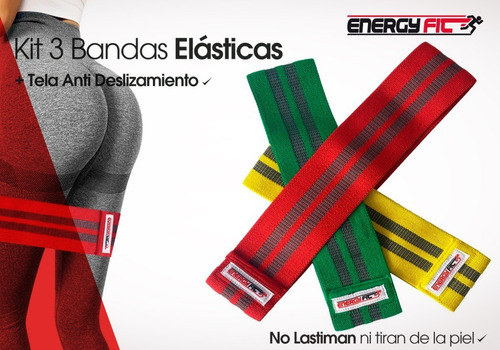Imagen 3 de 10 de Bandas Elasticas Kit 3 Resistencia Tela Anti Deslizamiento