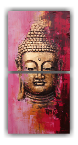 60x30cm Cuadro Buddha Face Abstracto En Dorados Y Rosados