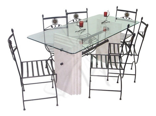 Imagen 2 de 4 de Mesa 160x80 + 6 Sillas Hierro Forjado + Base Escalonada