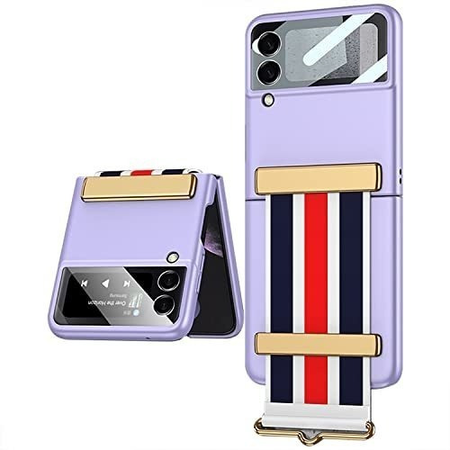 Funda Para Samsung Z Flip 3 Pc-vidrio Correa C/rayas/purpura