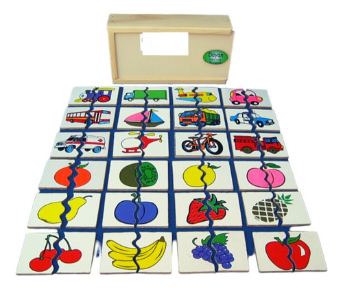 Juego Memoria Objetos 48 Fichas Encastrables Madera Caja