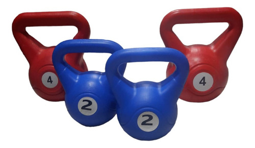 Kit Set Combo 4 Pesas Rusas Kettlebel Pvc 2kg - 4kg Fitness 