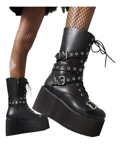 Botas Cortas Con Suela Gruesa De Estilo Punk En Talla Grande