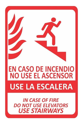 Cartel En Caso Incendio No Use Ascensor Pack X5 10x15 Cm 