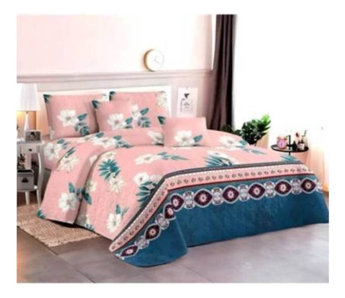 Cubrecama Rosa King Floral  + Una Bajada De Cama 