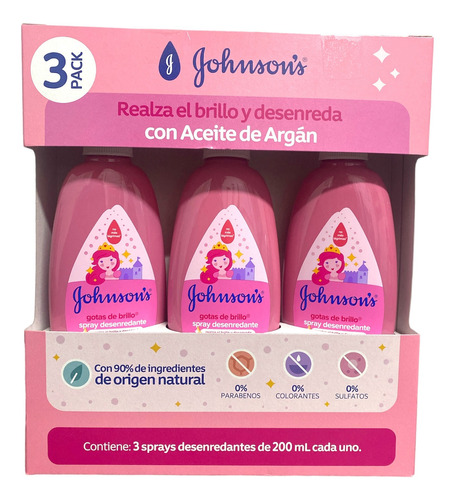 Pack 3 Sprays Desenredantes Gotas De Brillo Johnsons 200ml