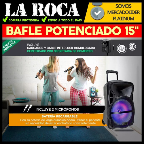 Bafle Potenciado 15 4000w Bluetooth Usb Sd Bateria Luces Led