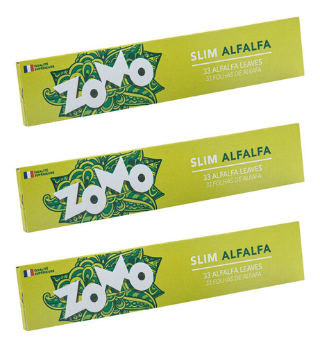 Seda Zomo Slim Alfafa Verde Kit 3 Unidades C/33 Folhas Cada