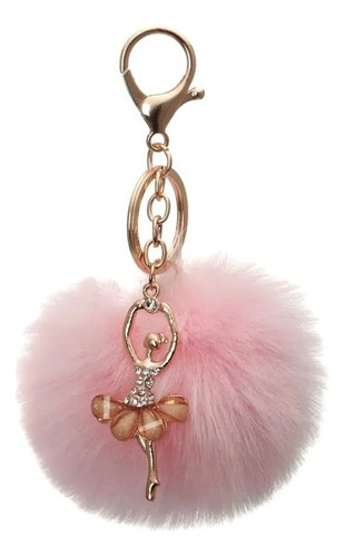 4 Chaveiro Pompom Com Bailarina Para Lembrancinha Cor Cor 01 - Rosa Bebe