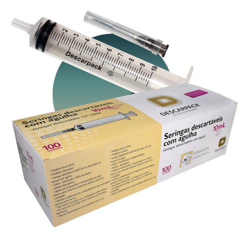 Seringa 10ml Descartável C/ag 25x7 C/100 Un Descarpack