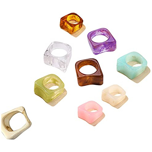 Anillos - Colorful Statement Chunky Geometric Resin Ring Art