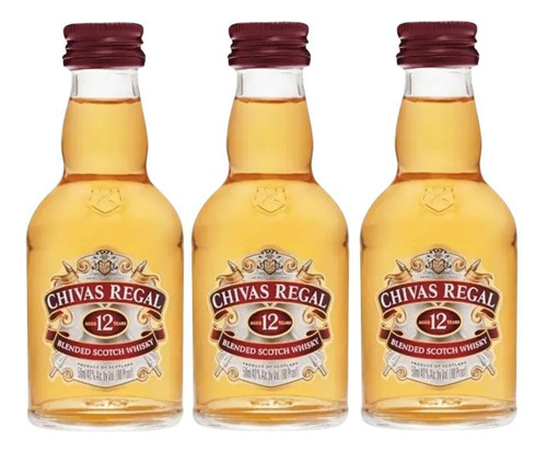 Kit 3 Bebida Whisky Chivas Regal 12 Years Vidro Mini 50ml