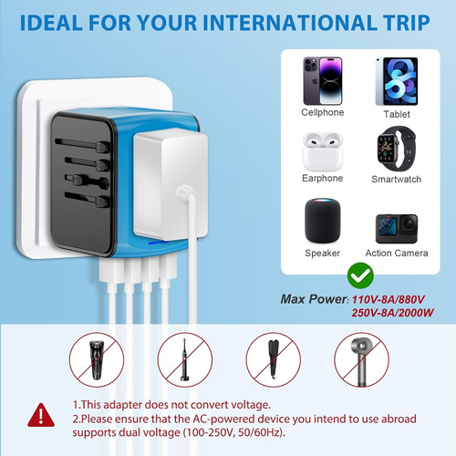 Cargador Adaptador Universal De Viaje Global Con 4 Usb