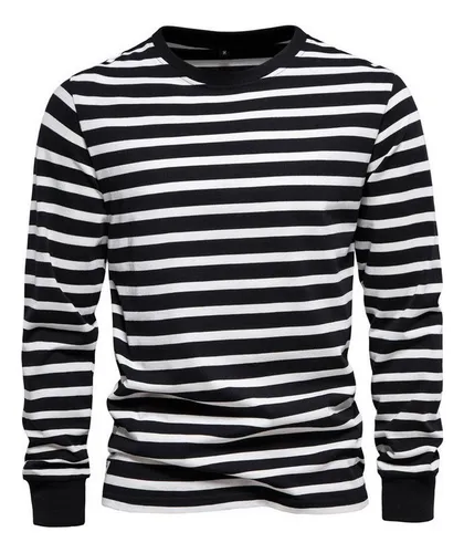 Playera rayada blanco y negro hombre hotsell