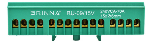 Bornera Repartidor Unipolar Brinna 15 Polos Riel Din X3