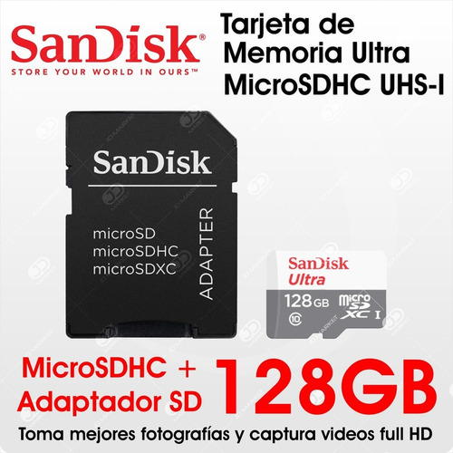 Imagen 2 de 5 de Tarjeta Micro Sdxc Sandisk Ultra 128gb, Uhs-i, C10, 100mb/s