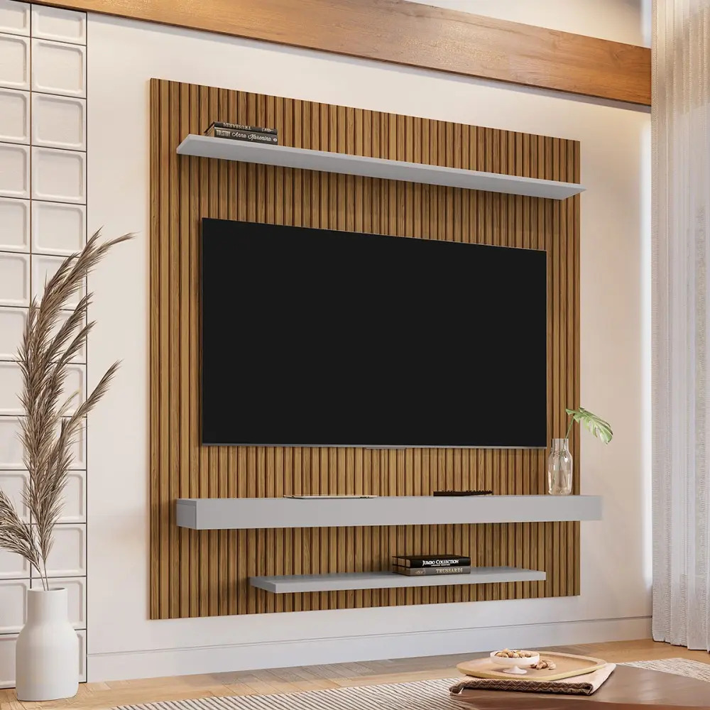 Painel Para Tv Até 60 Polegadas Leme 2 Prateleiras Cinamomo Off White BECHARA